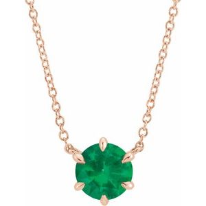 14K Rose Gold Natural Emerald Solitaire 18" Necklace