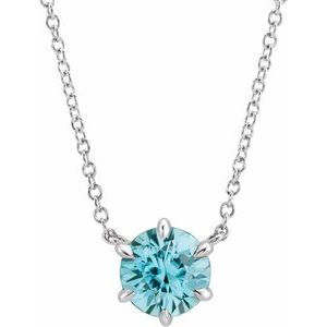 Platinum Natural Blue Zircon Solitaire 18" Necklace