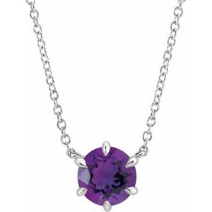 Platinum Natural Amethyst Solitaire 18" Necklace