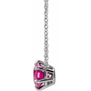 Sterling Silver Natural Pink Tourmaline Solitaire 16" Necklace