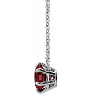 Sterling Silver Natural Mozambique Garnet Solitaire 16" Necklace