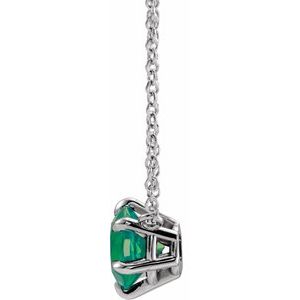 Sterling Silver Natural Emerald Solitaire 16" Necklace