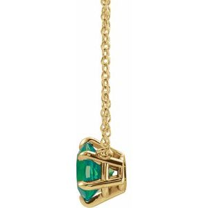 14K Yellow Gold Natural Emerald Solitaire 18" Necklace