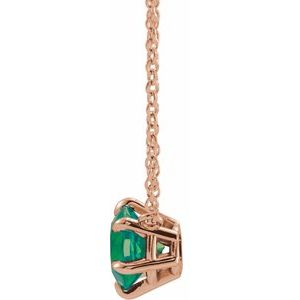 14K Rose Gold Natural Emerald Solitaire 18" Necklace