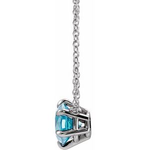 Platinum Natural Blue Zircon Solitaire 18" Necklace