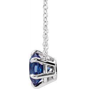 14K White Gold Natural Blue Sapphire Solitaire 18" Necklace