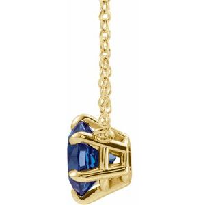 14K Yellow Gold Natural Blue Sapphire Solitaire 18" Necklace