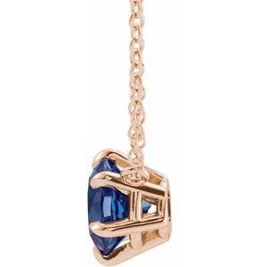 14K Rose Gold Natural Blue Sapphire Solitaire 18" Necklace