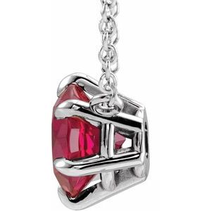 Sterling Silver Lab-Grown Ruby Solitaire 16" Necklace