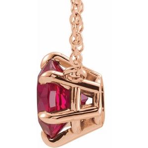 14K Rose Gold Natural Ruby Solitaire 18" Necklace