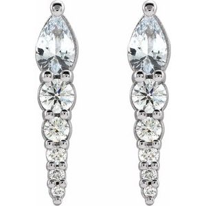 14K White Gold Natural White Sapphire & 1/4 CTW Natural Diamond Earrings