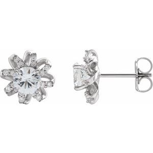 Sterling Silver Natural White Sapphire & 1/6 CTW Natural Diamond Halo-Style Earrings