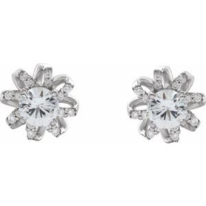 Platinum Natural White Sapphire & 1/6 CTW Natural Diamond Halo-Style Earrings – image 2