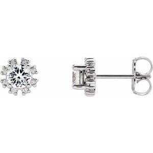 14K White Gold Natural White Sapphire & .06 CTW Natural Diamond Earrings