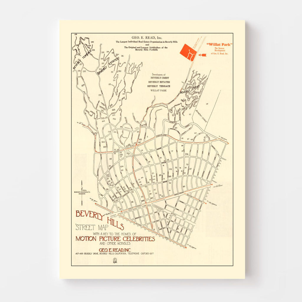 Vintage Beverly Hills, CA Street Map 1926
