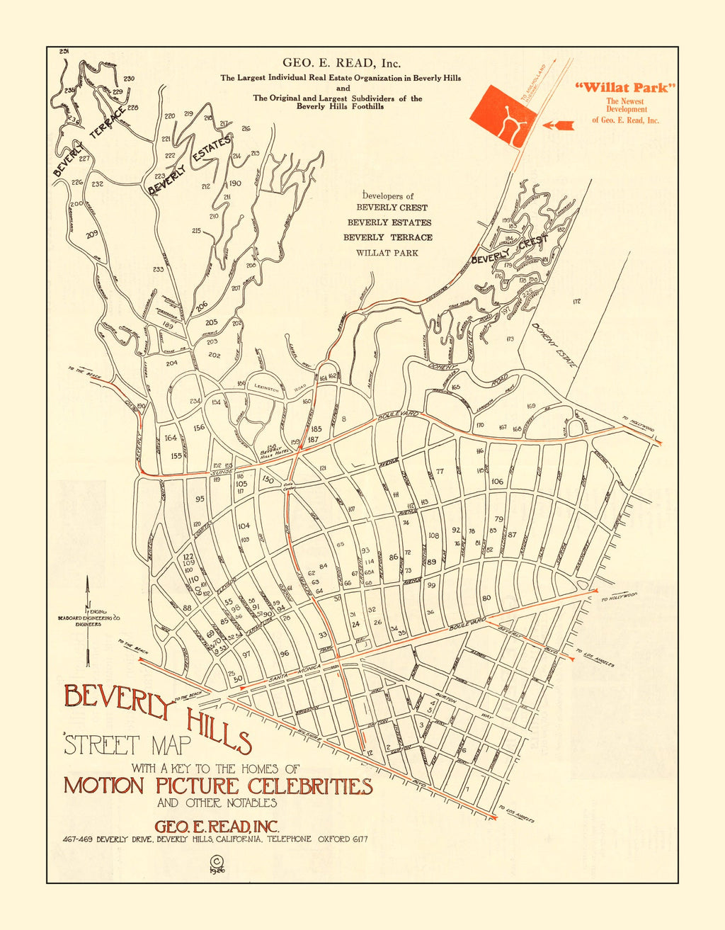 Vintage Beverly Hills, CA Street Map 1926