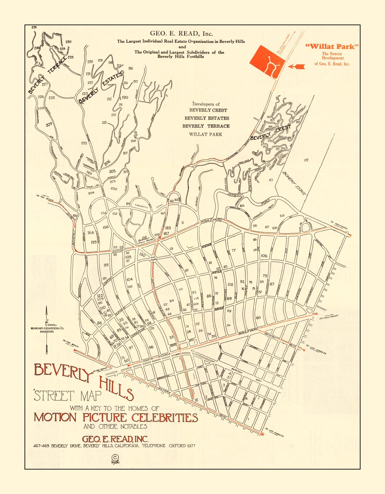 Vintage Beverly Hills, CA Street Map 1926