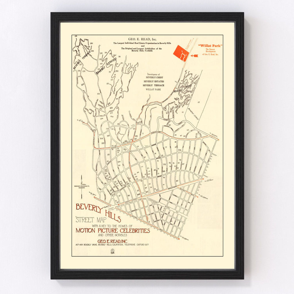 Vintage Beverly Hills, CA Street Map 1926