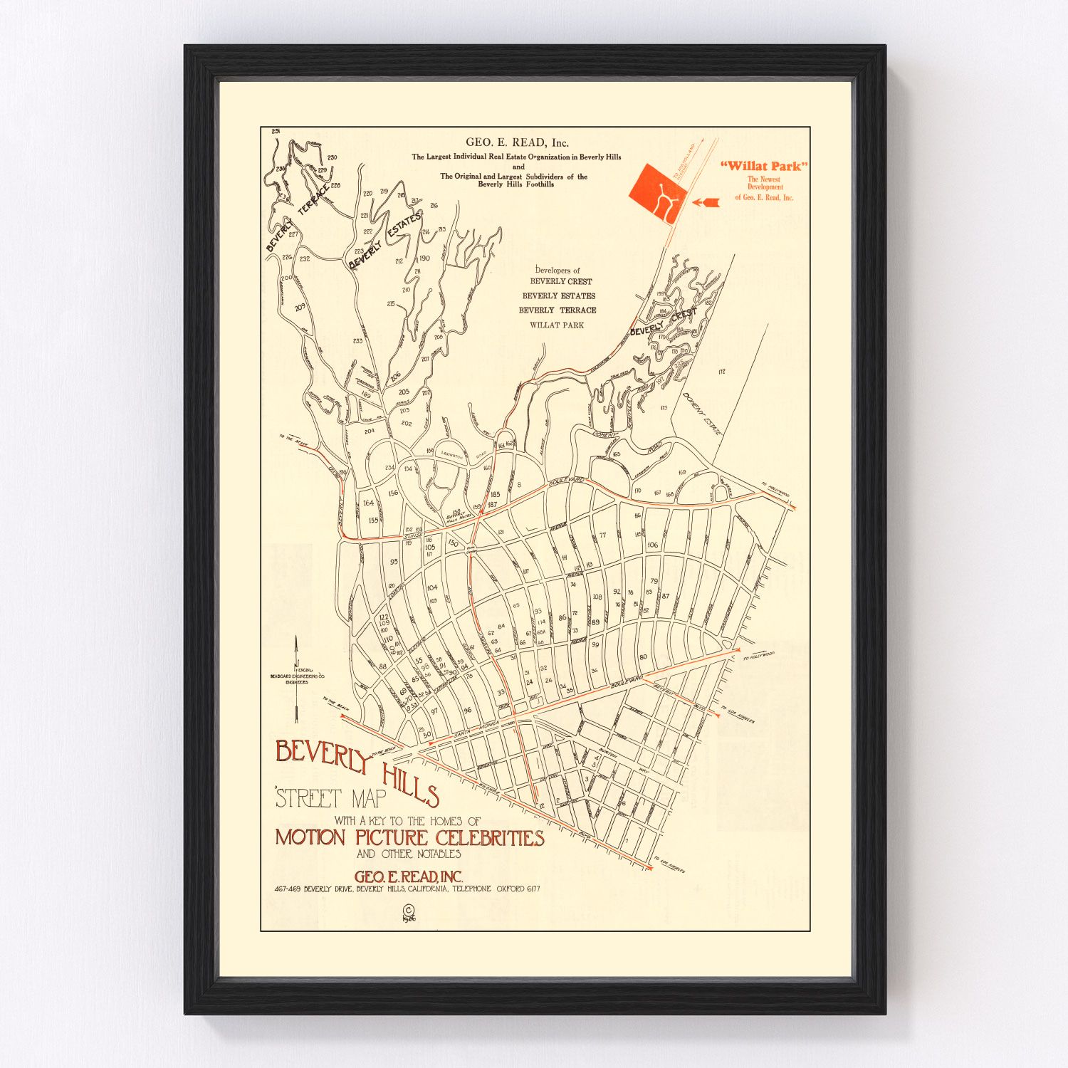 Vintage Beverly Hills, CA Street Map 1926