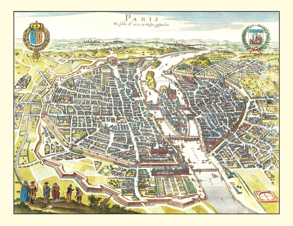 Vintage Map of Paris, France 1655