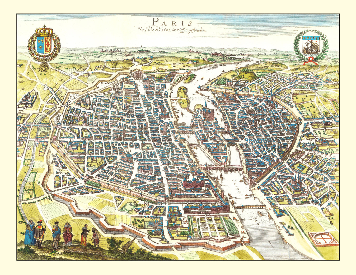 Vintage Map of Paris, France 1655