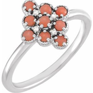 Platinum Natural Pink Coral & .02 CTW Natural Diamond Ring