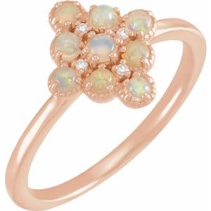 14K Rose Gold Natural White Ethiopian Opal & .02 CTW Natural Diamond Ring