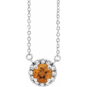14K White Gold 3 mm Natual Citrine & .03 CTW Natual Diamond 16" Necklace