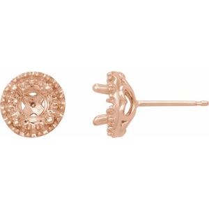 14K Rose Gold 3.5 mm Round 4-Prong Halo-Style Earring Mounting – image 2