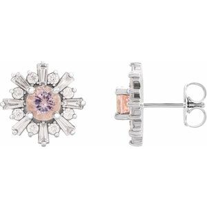 14K White Gold Natural Pink Morganite & 3/4 CTW Natural Diamond Earrings