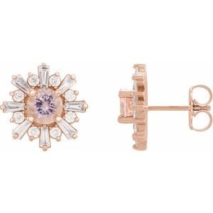 14K Rose Gold Natural Pink Morganite & 3/4 CTW Natural Diamond Earrings