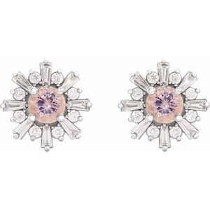 Platinum Natural Pink Morganite & 3/4 CTW Natural Diamond Earrings