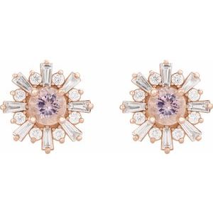 14K Rose Gold Natural Pink Morganite & 3/4 CTW Natural Diamond Earrings