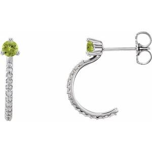14K White Gold Natural Peridot & 1/8 CTW Natural Diamond J-Hoop Earrings