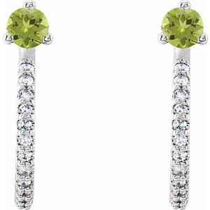 Sterling Silver Natural Peridot & 1/8 CTW Natural Diamond J-Hoop Earrings – image 2