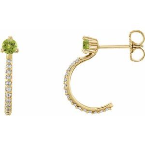 14K Yellow Gold Natural Peridot & 1/8 CTW Natural Diamond J-Hoop Earrings