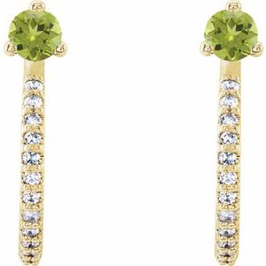 14K Yellow Gold Natural Peridot & 1/8 CTW Natural Diamond J-Hoop Earrings – image 2