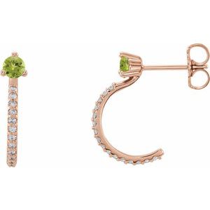 14K Rose Gold Natural Peridot & 1/8 CTW Natural Diamond J-Hoop Earrings