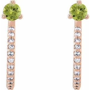 14K Rose Gold Natural Peridot & 1/8 CTW Natural Diamond J-Hoop Earrings – image 2