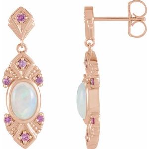 14K Rose Gold Natural Ethiopian Opal & Natural Pink Sapphire Vintage-Inspired Earrings