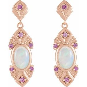 14K Rose Gold Natural Ethiopian Opal & Natural Pink Sapphire Vintage-Inspired Earrings