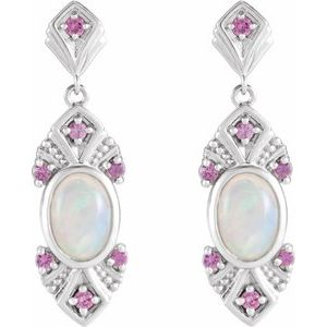 Sterling Silver Natural Ethiopian Opal & Natural Pink Sapphire Vintage-Inspired Earrings – image 2