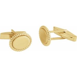 14K Yellow Gold 15.6x12.5 mm Rope Pattern Cuff Links