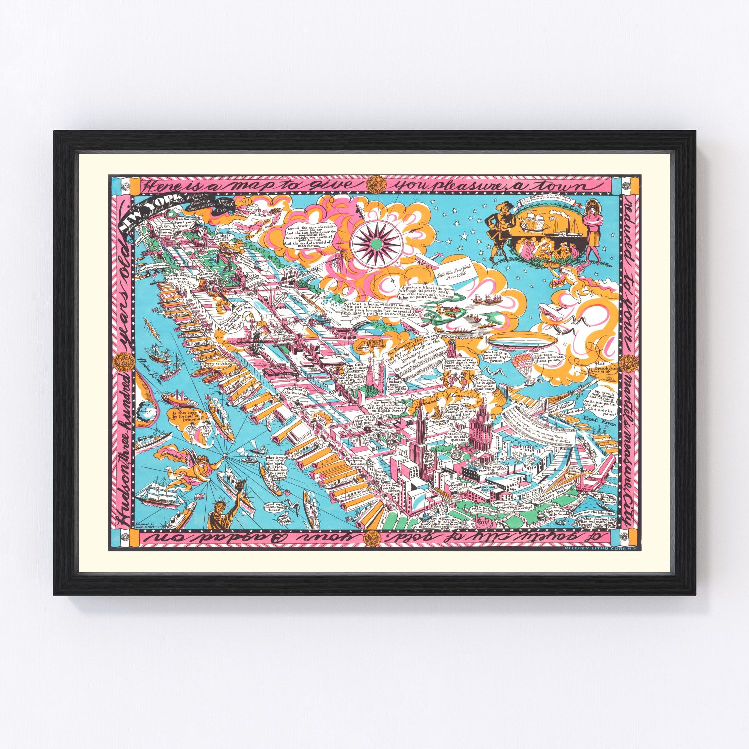 Vintage Map of New York City, New York 1925
