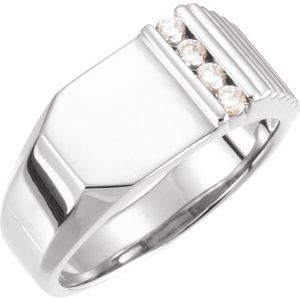 14K White Gold 1/5 CTW Natural Diamond 10.5x10 mm Geometric Signet Ring