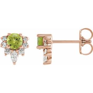 14K Rose Gold Natural Peridot & 1/6 CTW Natural Diamond Earrings