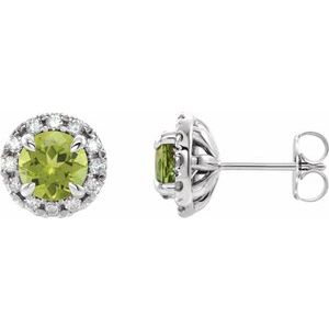 14K White Gold 4 mm Natural Peridot & 1/5 CTW Natural Diamond Halo-Style Earrings