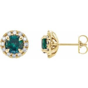 14K Yellow Gold 4 mm Lab-Grown Alexandrite & 1/5 CTW Natural Diamond Halo-Style Earrings
