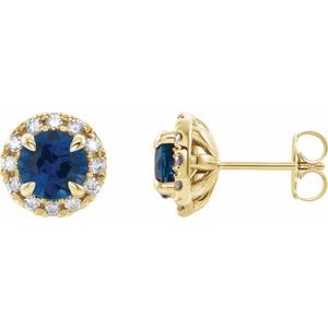 14K Yellow Gold 6 mm Natural Blue Sapphire & 1/3 CTW Natural Diamond Halo-Style Earrings
