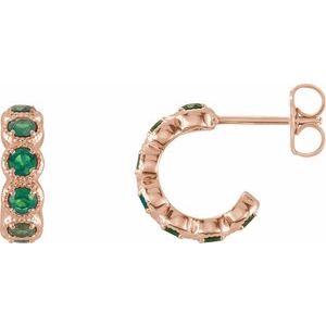 14K Rose Gold Lab-Grown Emerald Hoop Earrings